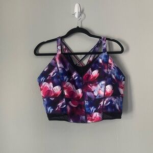 Fashion to figure active long line sports bra crisscross strap multicolor sz 1x